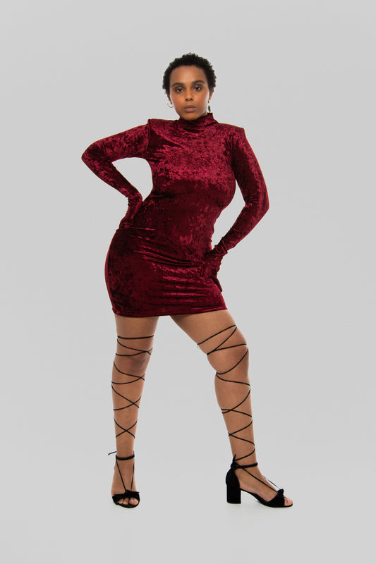 VESTIDO DE VELUDO VINHO