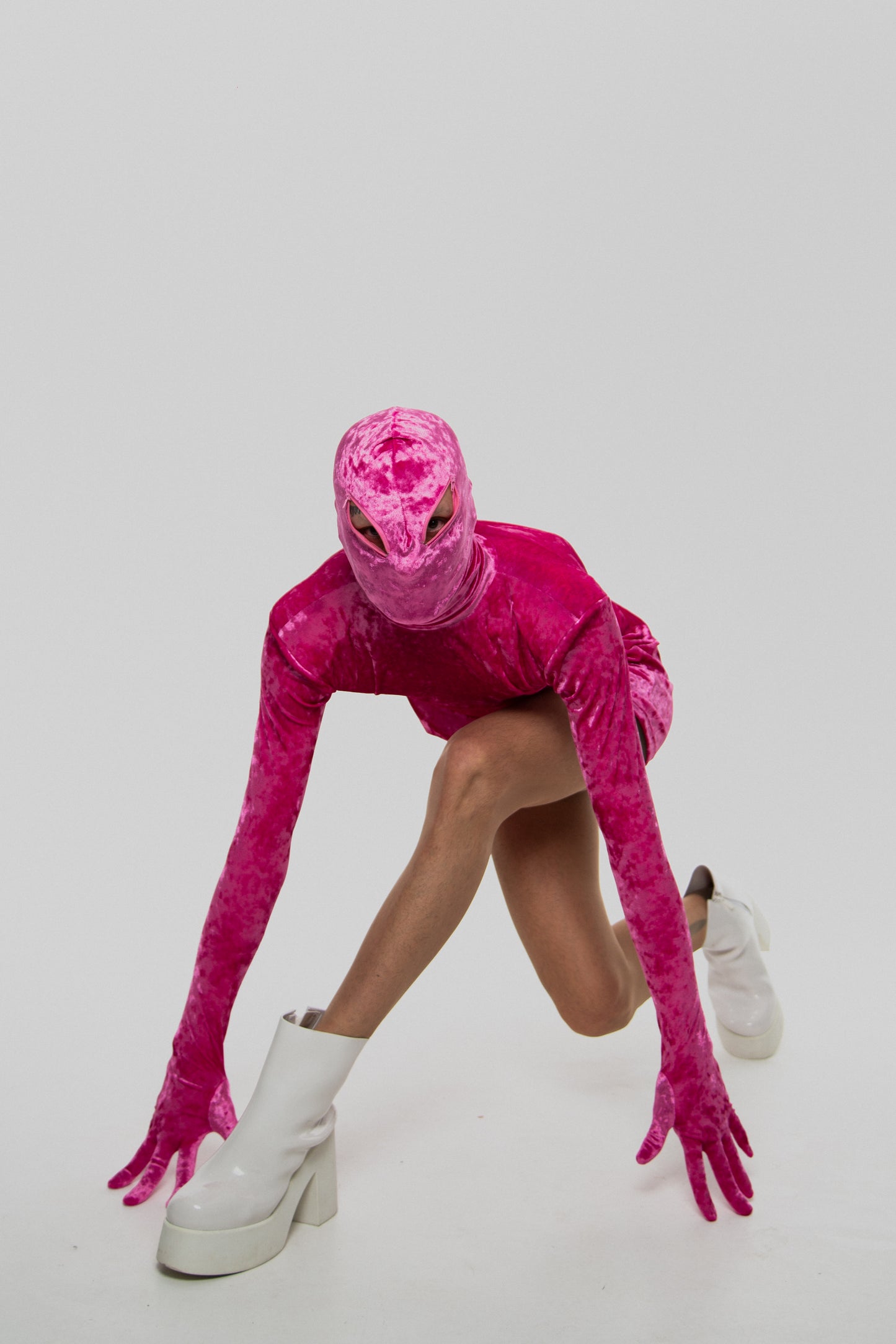 VESTIDO DE VELUDO GOLA COREANA PINK
