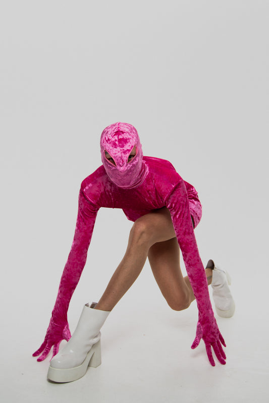 VESTIDO DE VELUDO GOLA COREANA PINK